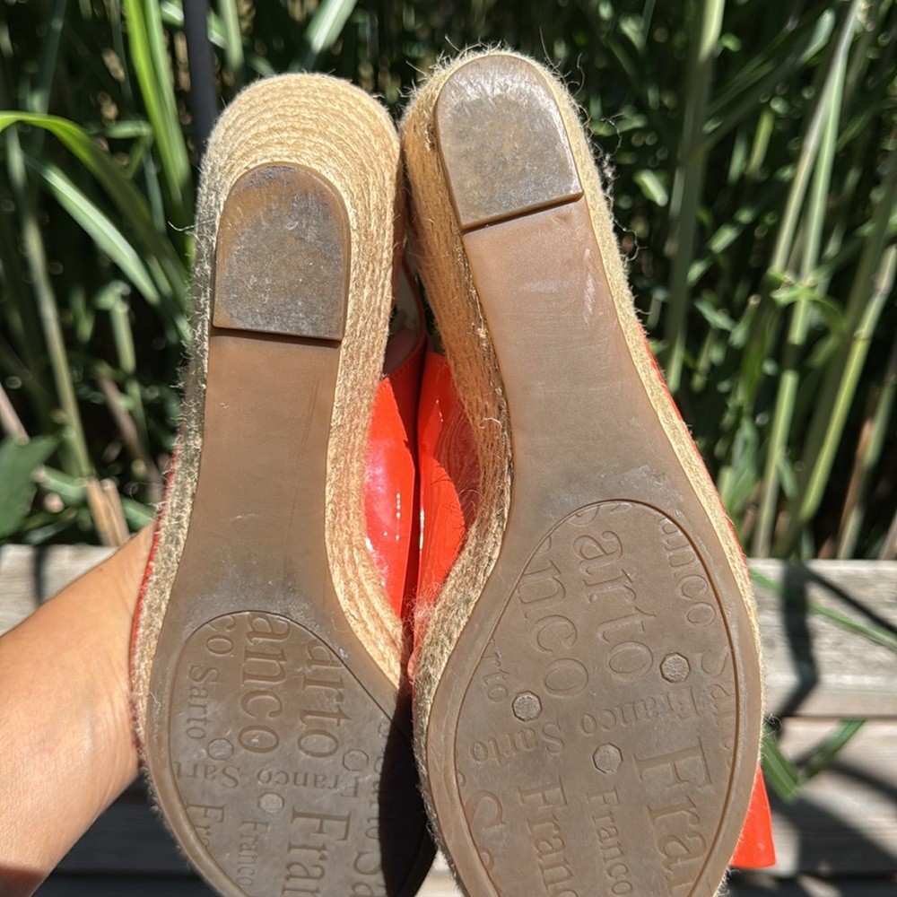 Franco Sarto orange wedge Sandals Peep-Toe Ankle Strap 10 - Picture 4 of 4